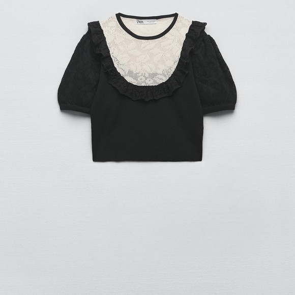 Zara limited edition lace pointelle knitted crop top - Picture 4 of 6